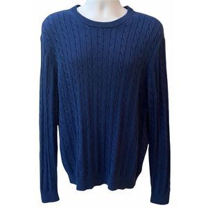 Brooks Brothers Mens Supima Cotton Blue Cable Knit Long Sleeve Sweater Sz Large